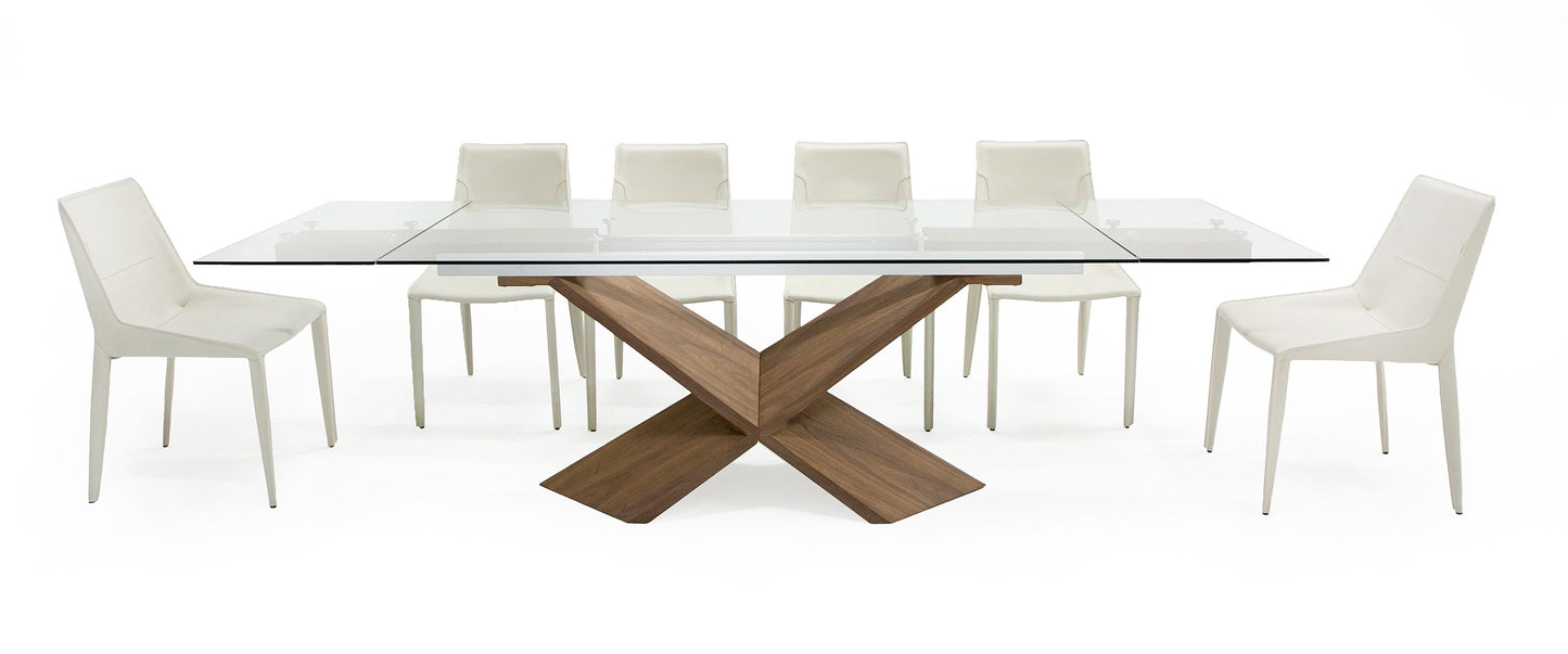 Modrest Scott Modern Walnut and Glass Extendable 70.5"/106" Dining Table