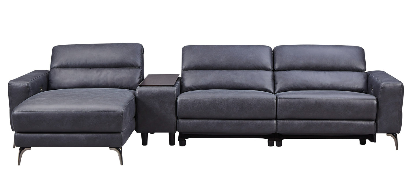 Divani Casa Laramie Modern Charcoal Grey Vegan Leather Left Facing Sectional With Power Recliners
