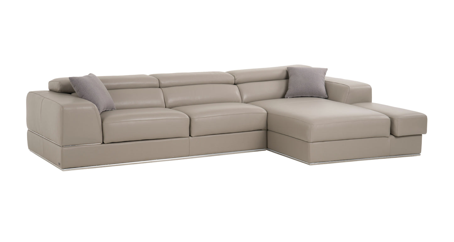 Divani Casa Pella Mini Modern Grey Italian Leather Right Facing Chaise Sectional Sofa