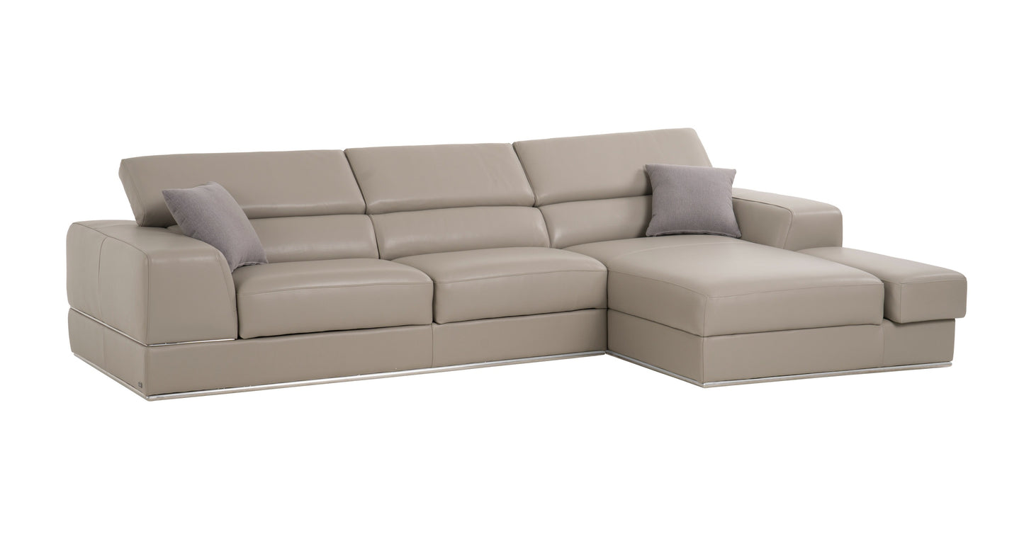 Divani Casa Pella Mini Modern Grey Italian Leather Right Facing Chaise Sectional Sofa