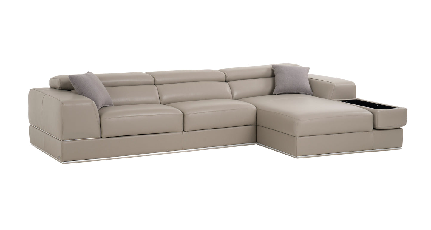 Divani Casa Pella Mini Modern Grey Italian Leather Right Facing Chaise Sectional Sofa