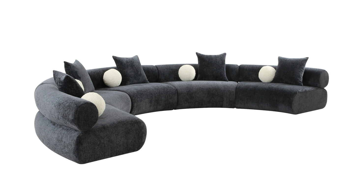 Divani Casa Simpson Contemporary Dark Grey Fabric Curved Modular Sectional Sofa with Throw Pillows