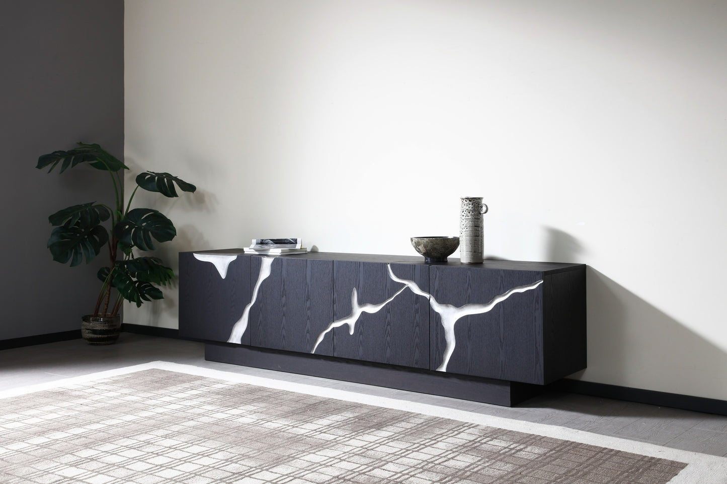 Modrest Aspen Modern Matte Brown Ash and Silver TV Stand
