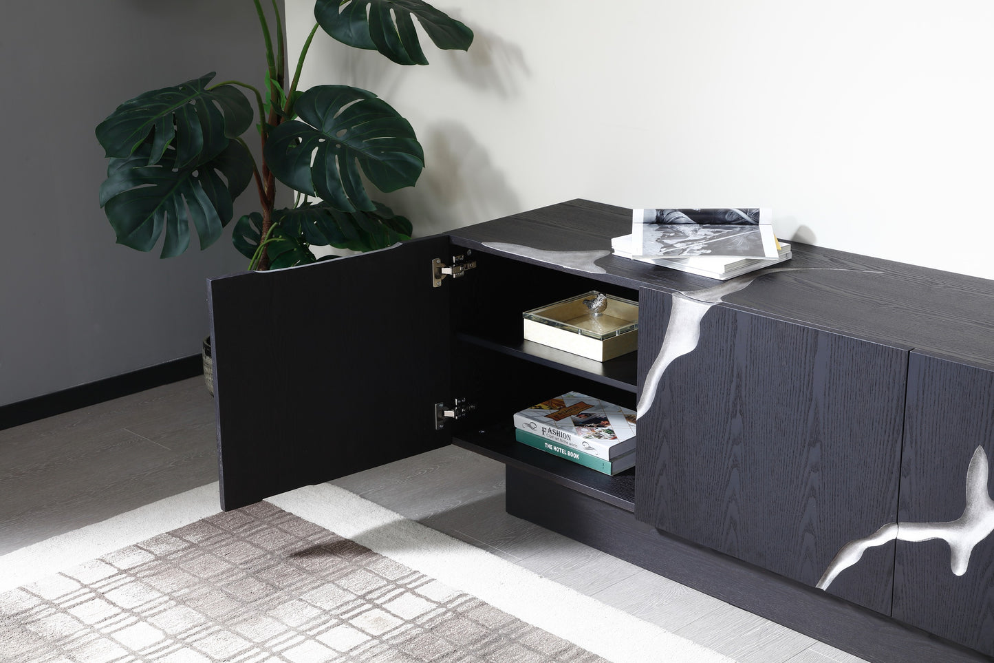 Modrest Aspen Modern Matte Brown Ash and Silver TV Stand