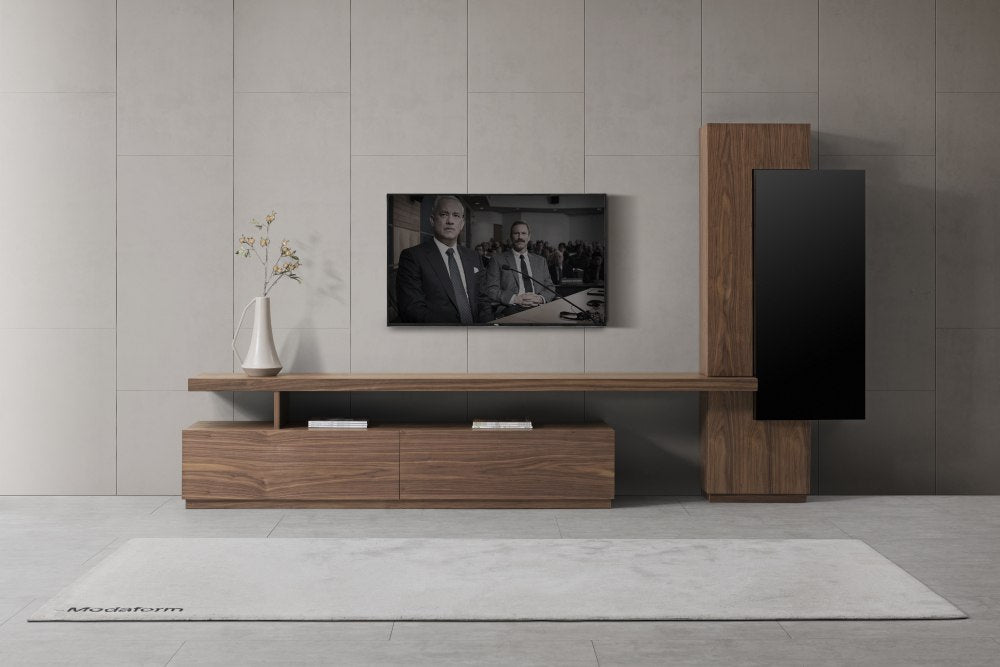 Modrest Bashia Contemporary Walnut Black Entertainment Center