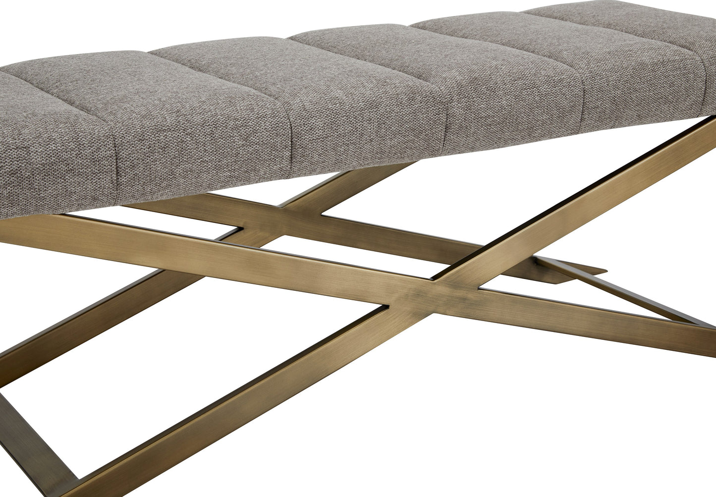 Modrest Xane Contemporary Grey Fabric and Brushed Brass Bench