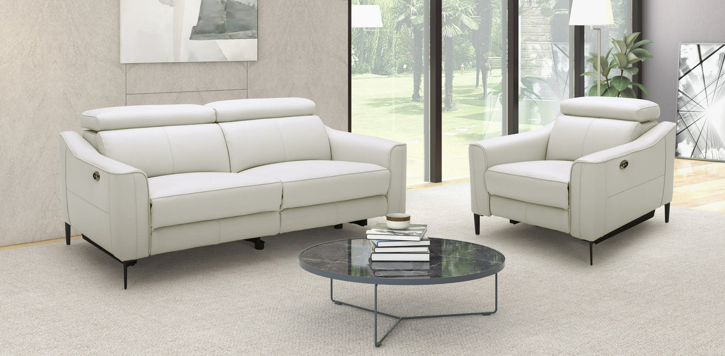 Divani Casa Eden Modern White Leather Sofa With 2 Recliners