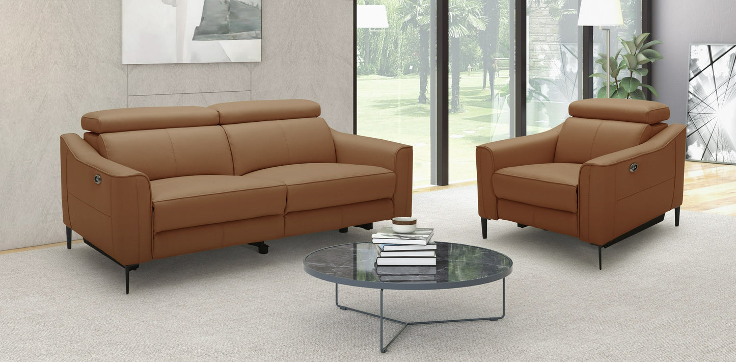 Divani Casa Eden Modern Camel Leather Sofa With 2 Recliners