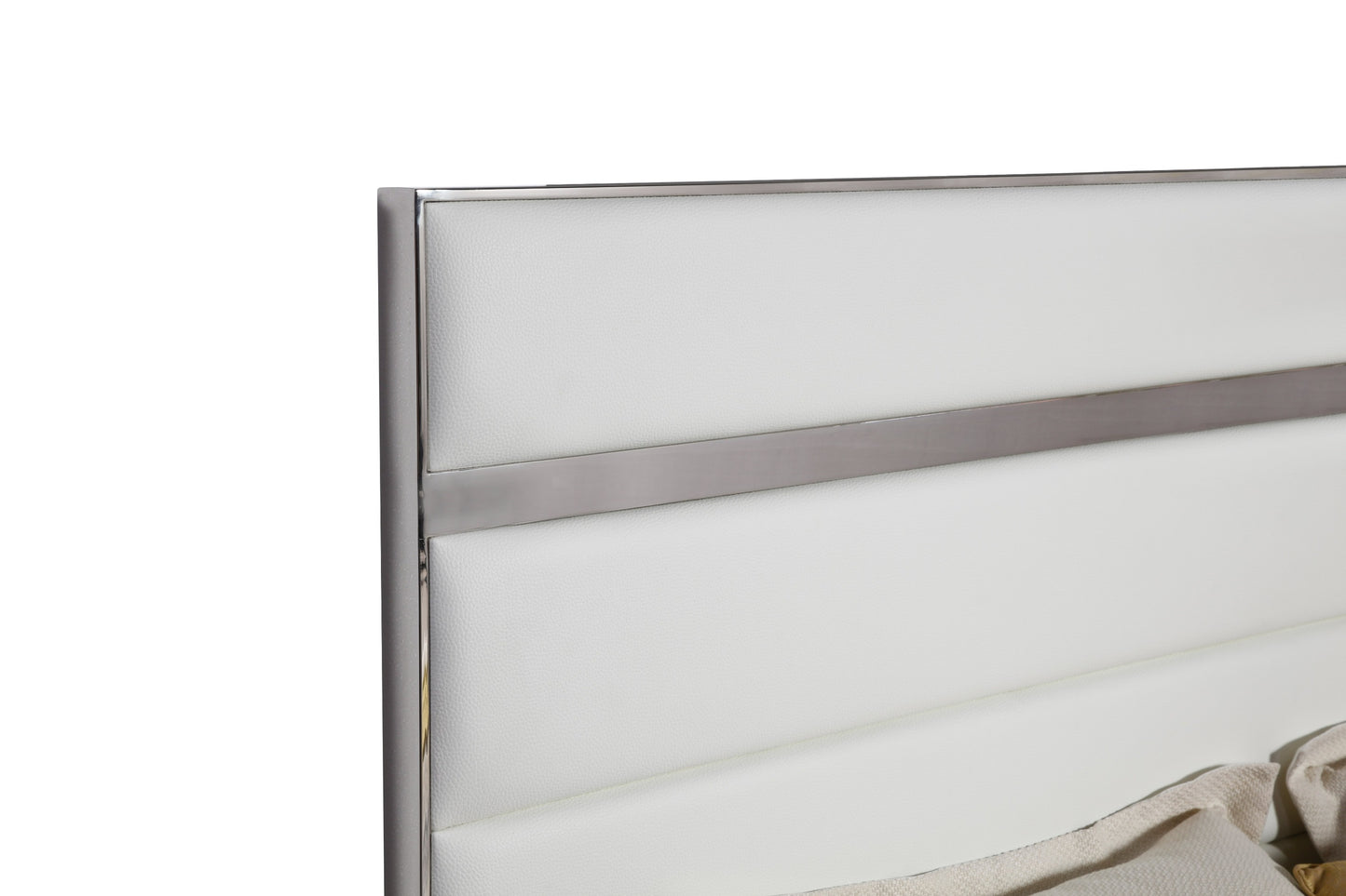 Modrest Cartier Modern White Vegan Leather Stainless Steel Bed
