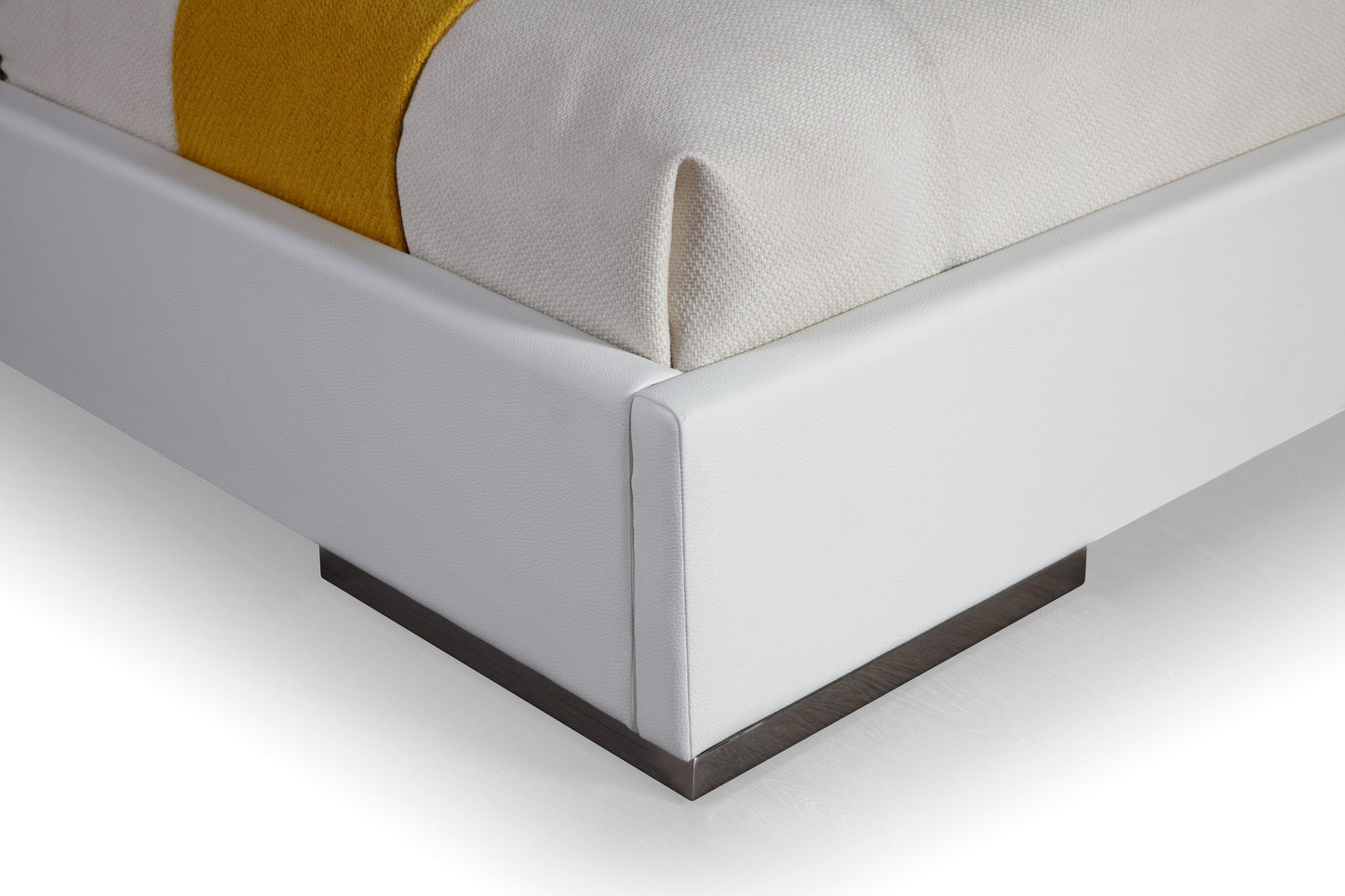 Modrest Cartier Modern White Vegan Leather Stainless Steel Bed