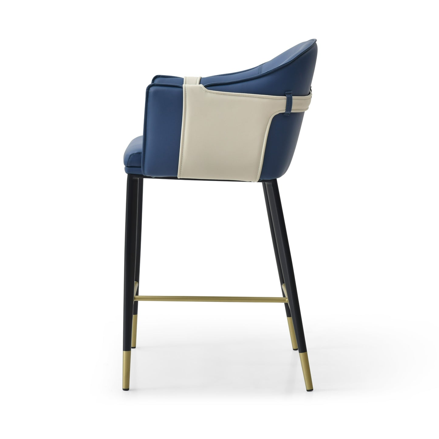 Modrest Calderon Modern Blue and Beige Vegan Leather Counter Chair
