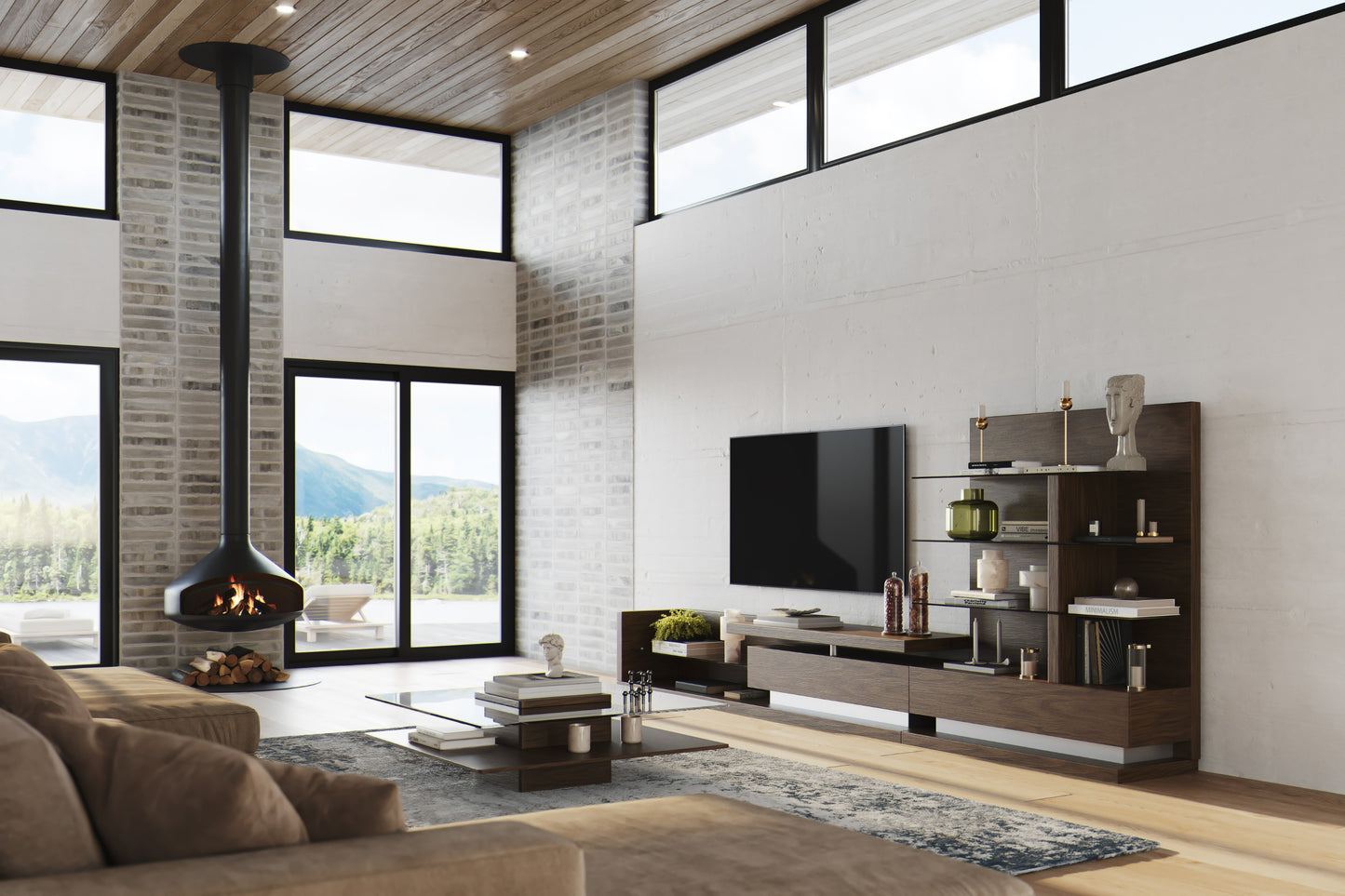 Modrest Jefferson Mid-Century Modern Reversible Walnut Entertainment Center
