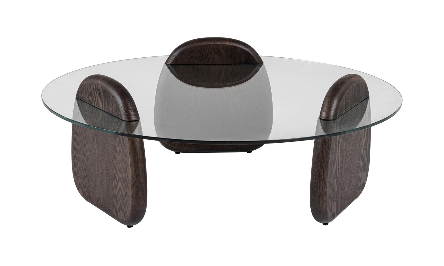 Modrest Buxton Mid-Century Modern Glass Dark Walnut Coffee Table