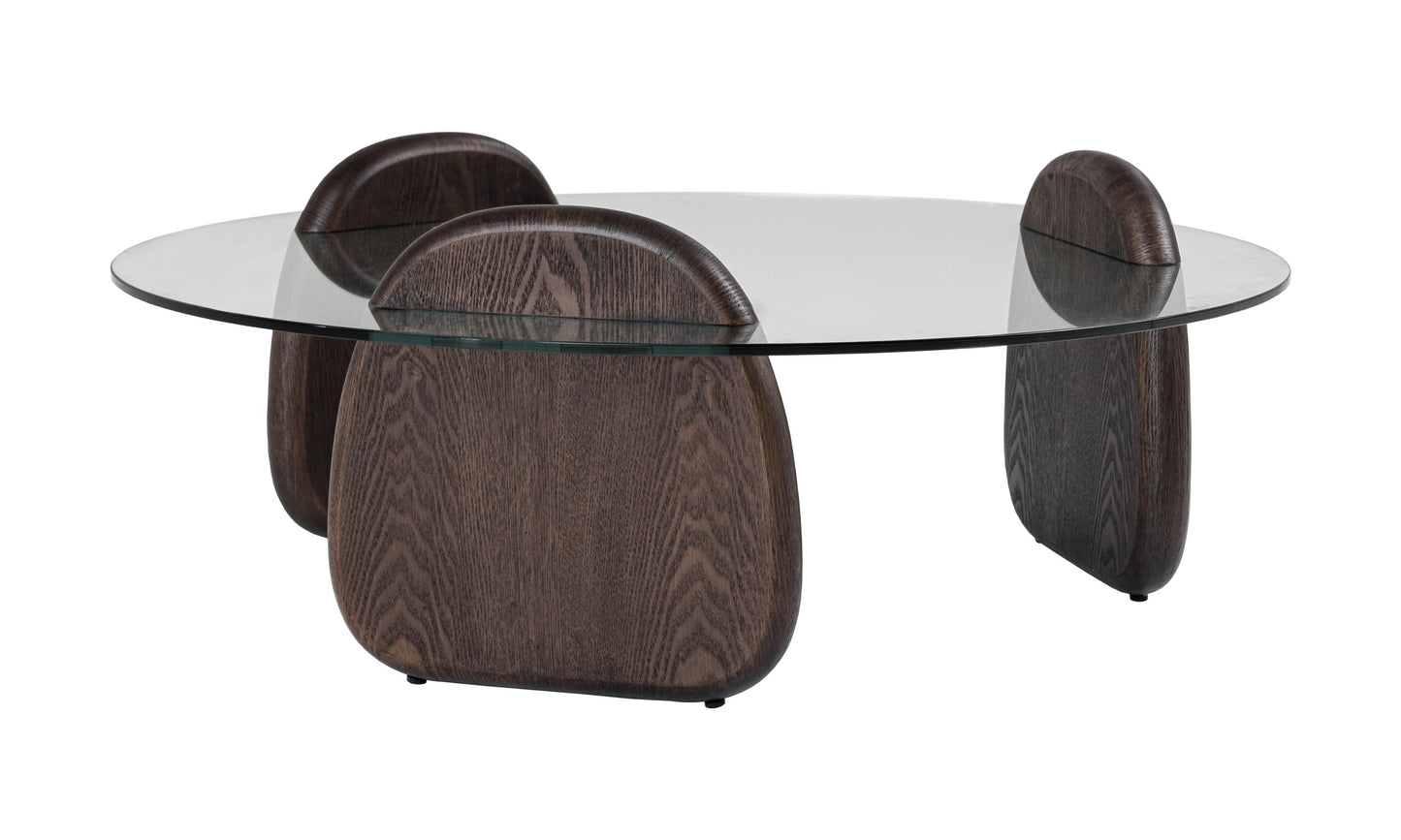 Modrest Buxton Mid-Century Modern Glass Dark Walnut Coffee Table