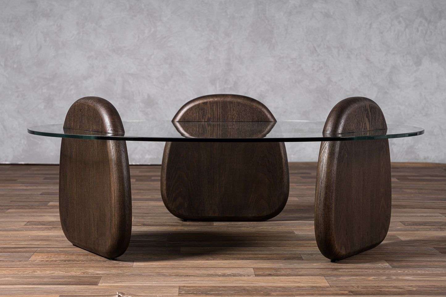 Modrest Buxton Mid-Century Modern Glass Dark Walnut Coffee Table