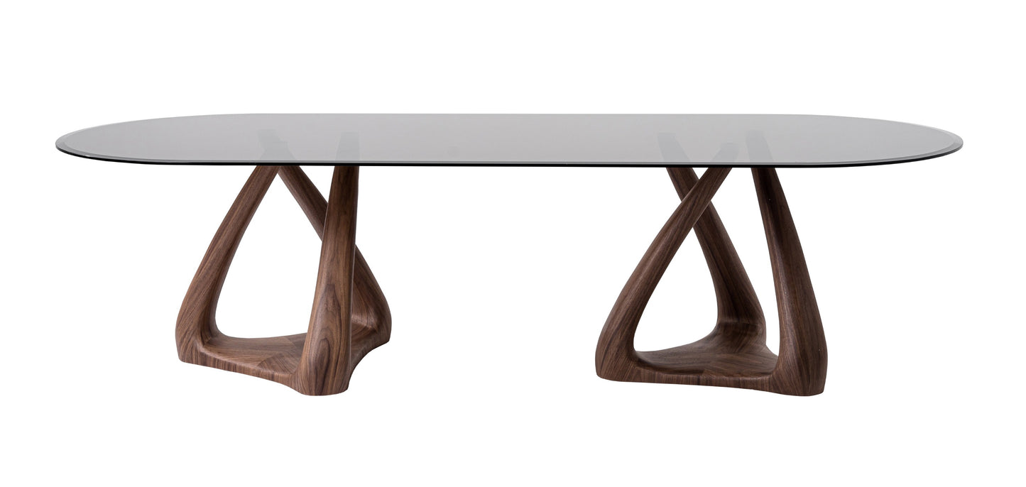 Modrest Christy Mid-Century Modern Grey Glass Walnut Oval Dining Table