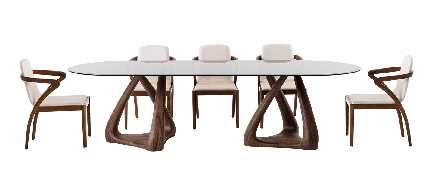 Modrest Christy Mid-Century Modern Grey Glass Walnut Oval Dining Table