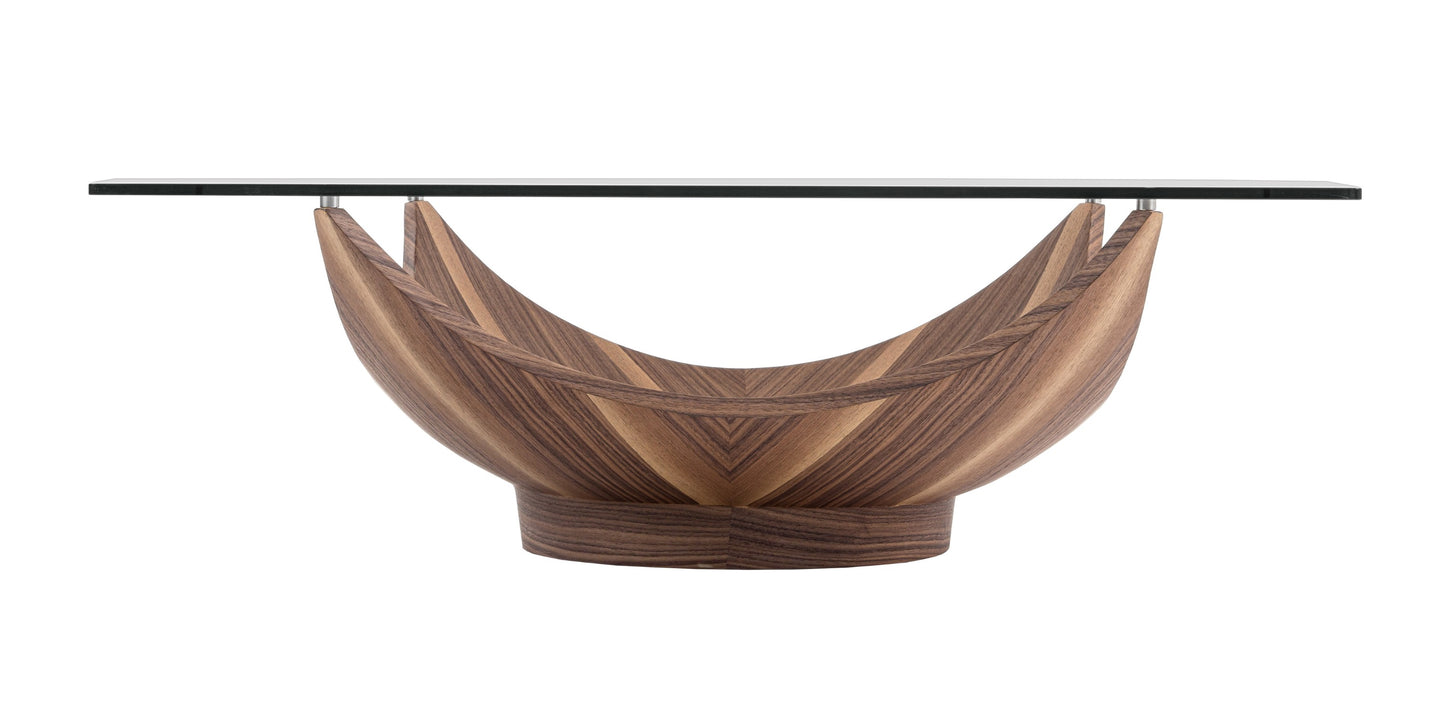 Modrest Sunset Contemporary Glass Walnut Square Coffee Table