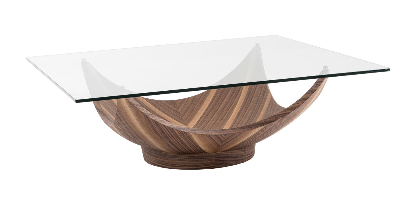 Modrest Sunset Contemporary Glass Walnut Square Coffee Table