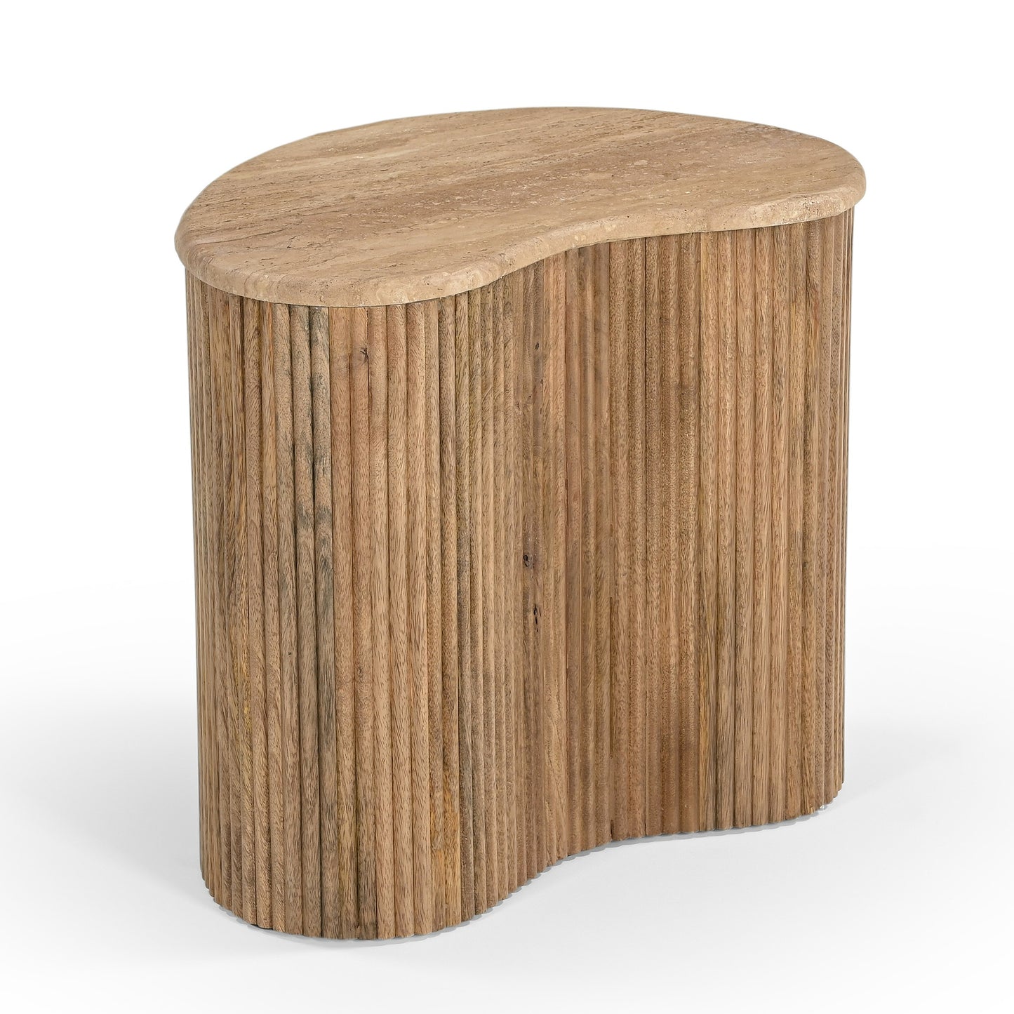 Modern Matador Modern Travertine Marble Wood Freeform Coffee Table Set
