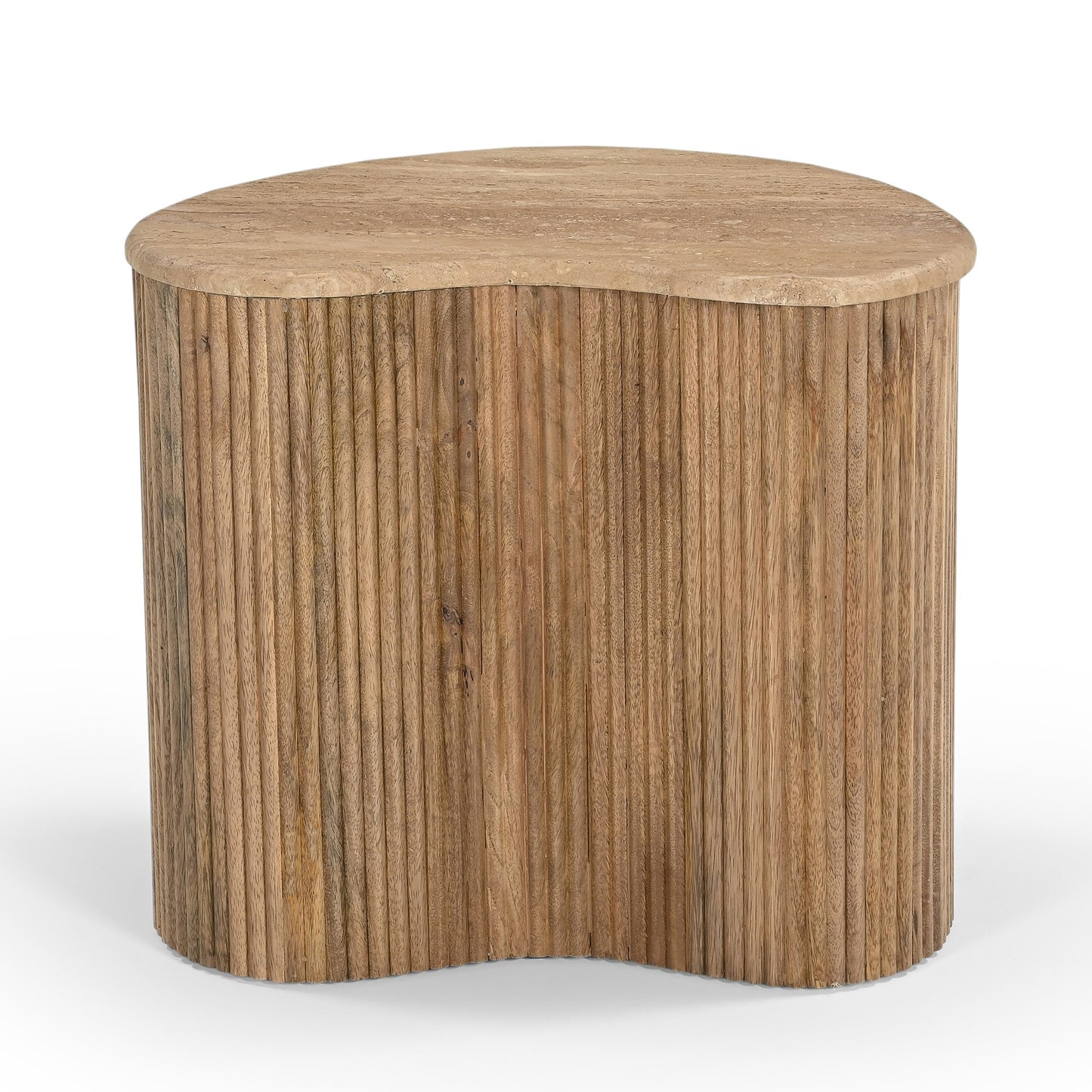 Modern Matador Modern Travertine Marble Wood Freeform Coffee Table Set