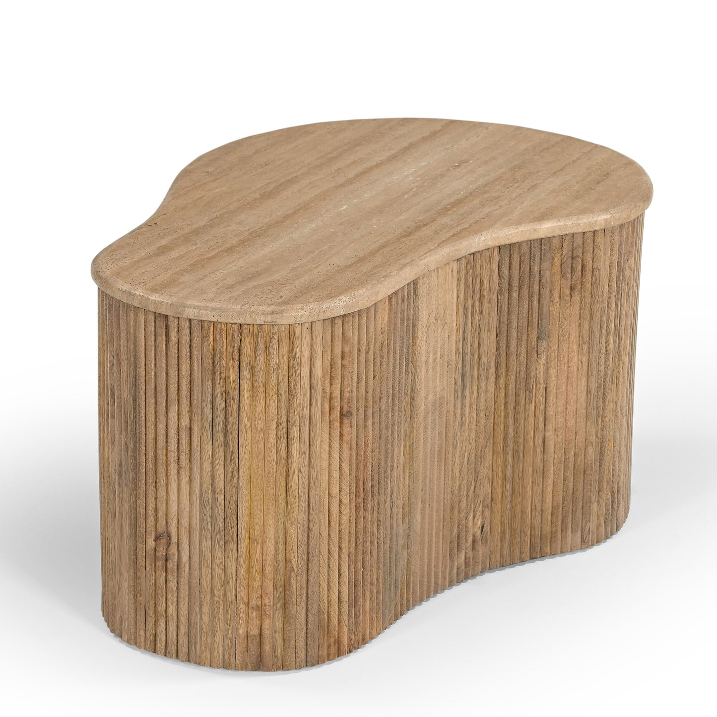 Modern Matador Modern Travertine Marble Wood Freeform Coffee Table Set