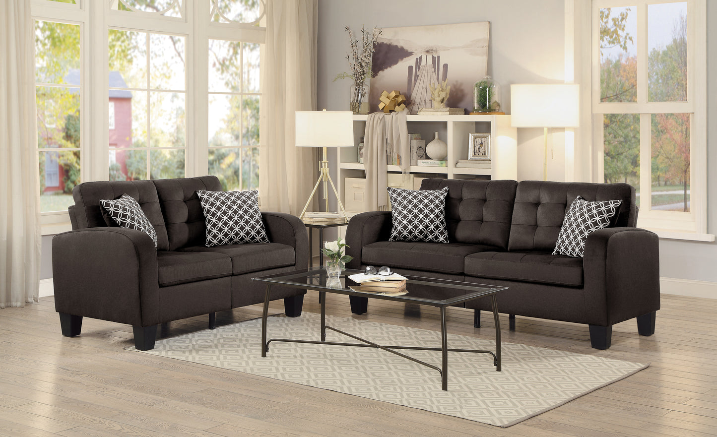 Homelegance Sinclair Sectional Sofa in Chocolate with Decorative Pillows 8202CH-3