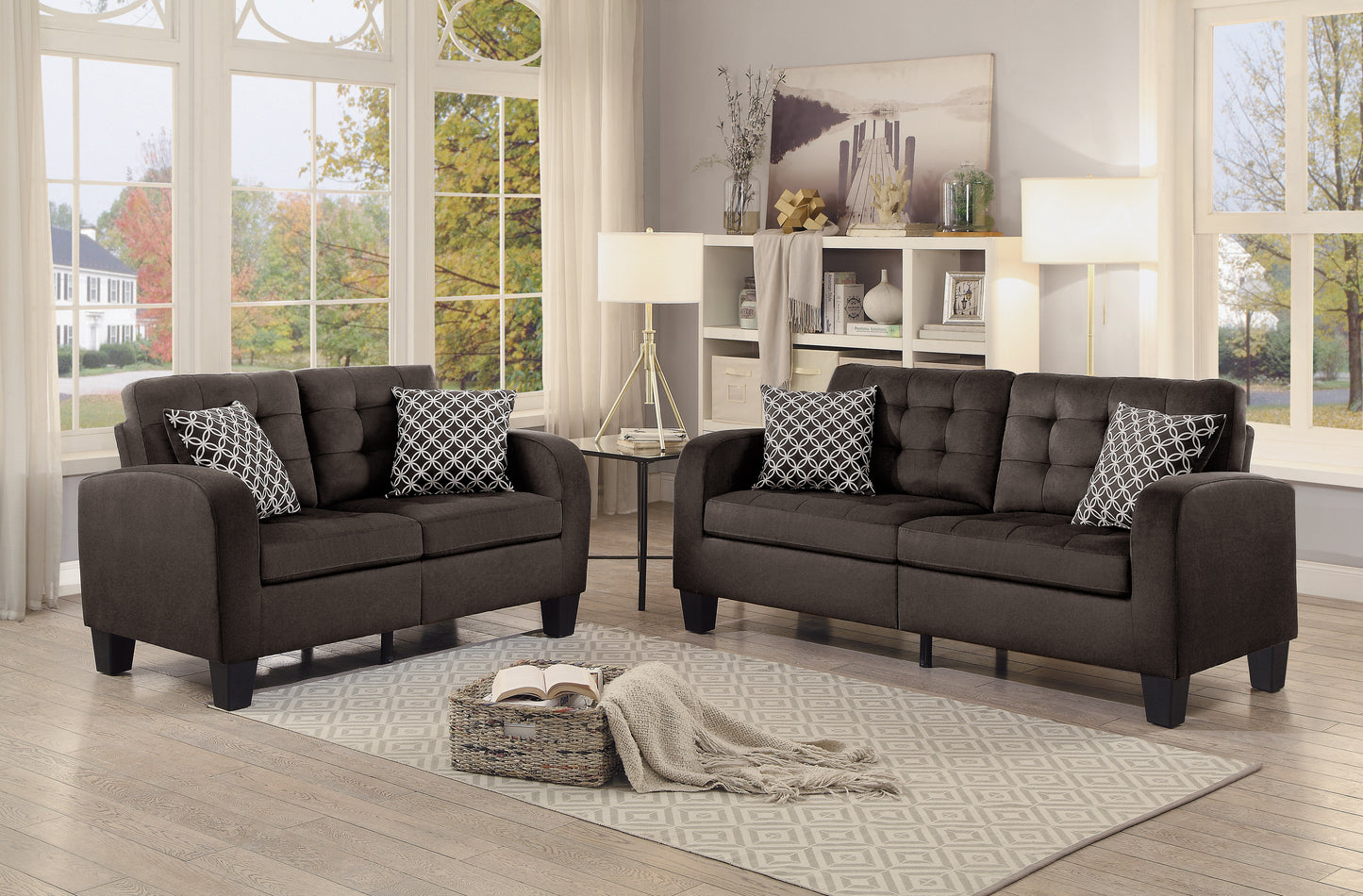 Homelegance Sinclair Loveseat in Chocolate Textured Fabric 8202CH-2