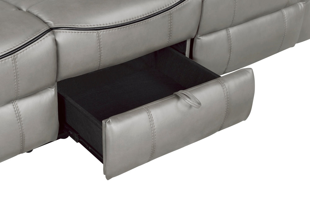 Homelegance Aram Gray Faux Leather Double Reclining Sectional Sofa 8206GRY-3