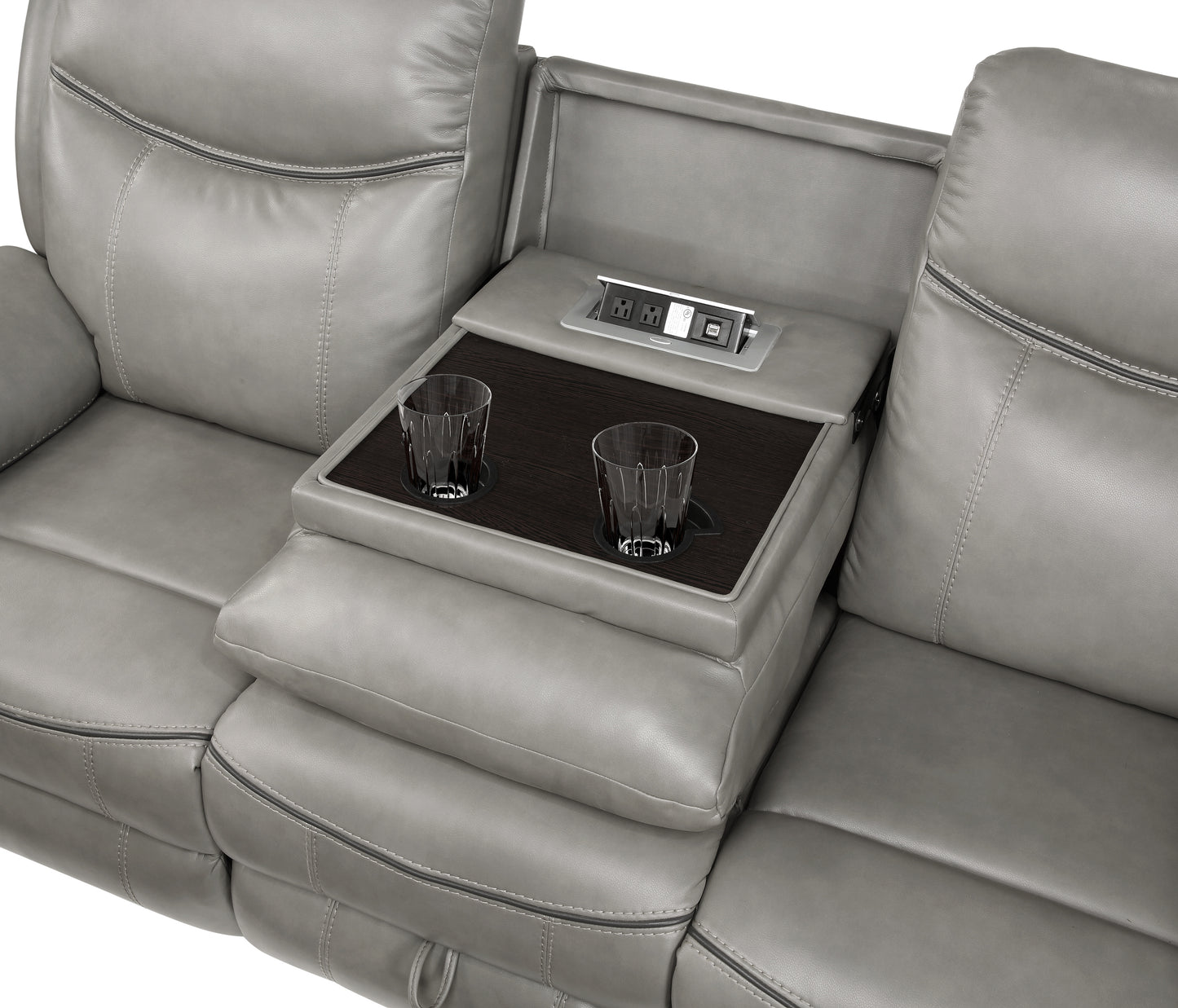 Homelegance Aram Gray Faux Leather Double Reclining Sectional Sofa 8206GRY-3