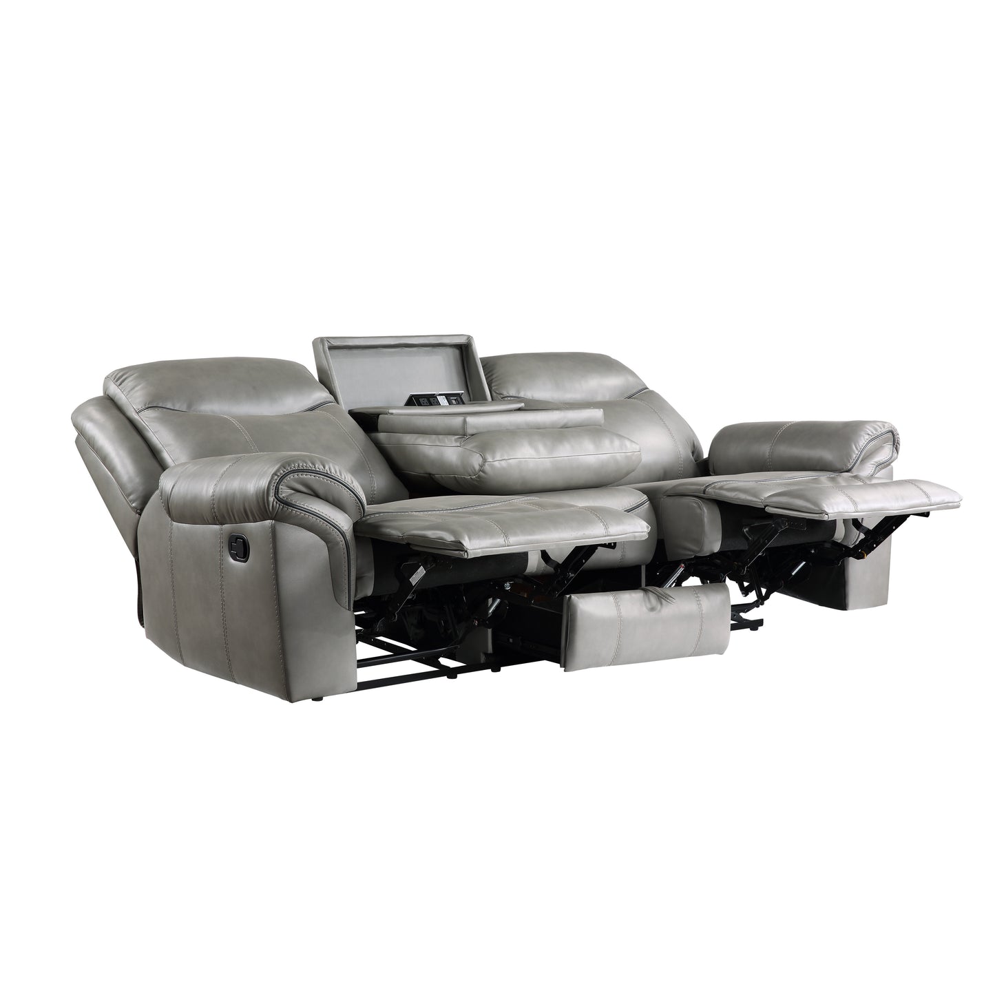 Homelegance Aram Gray Faux Leather Double Reclining Sectional Sofa 8206GRY-3