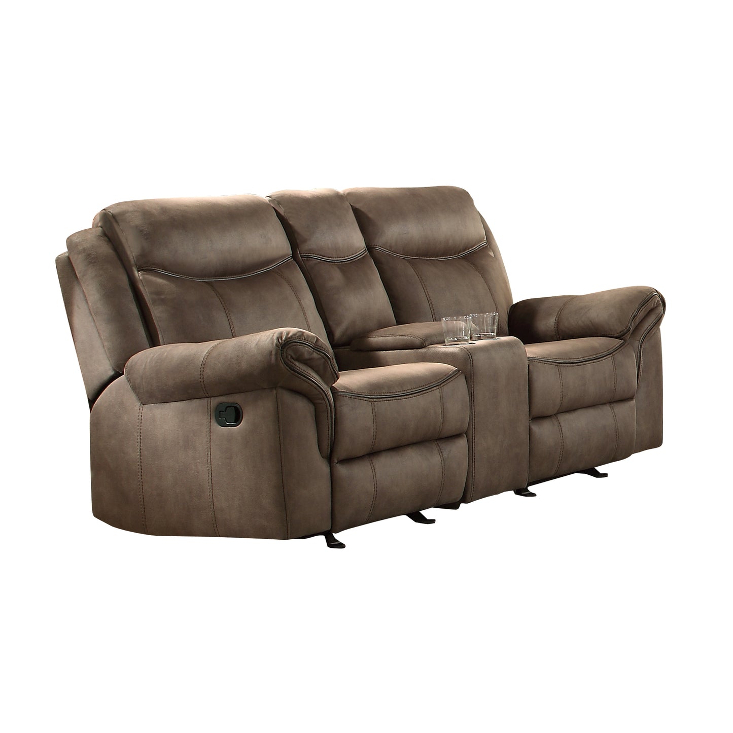 Homelegance Aram Brown Glider Reclining Loveseat with Center Console 8206NF-2
