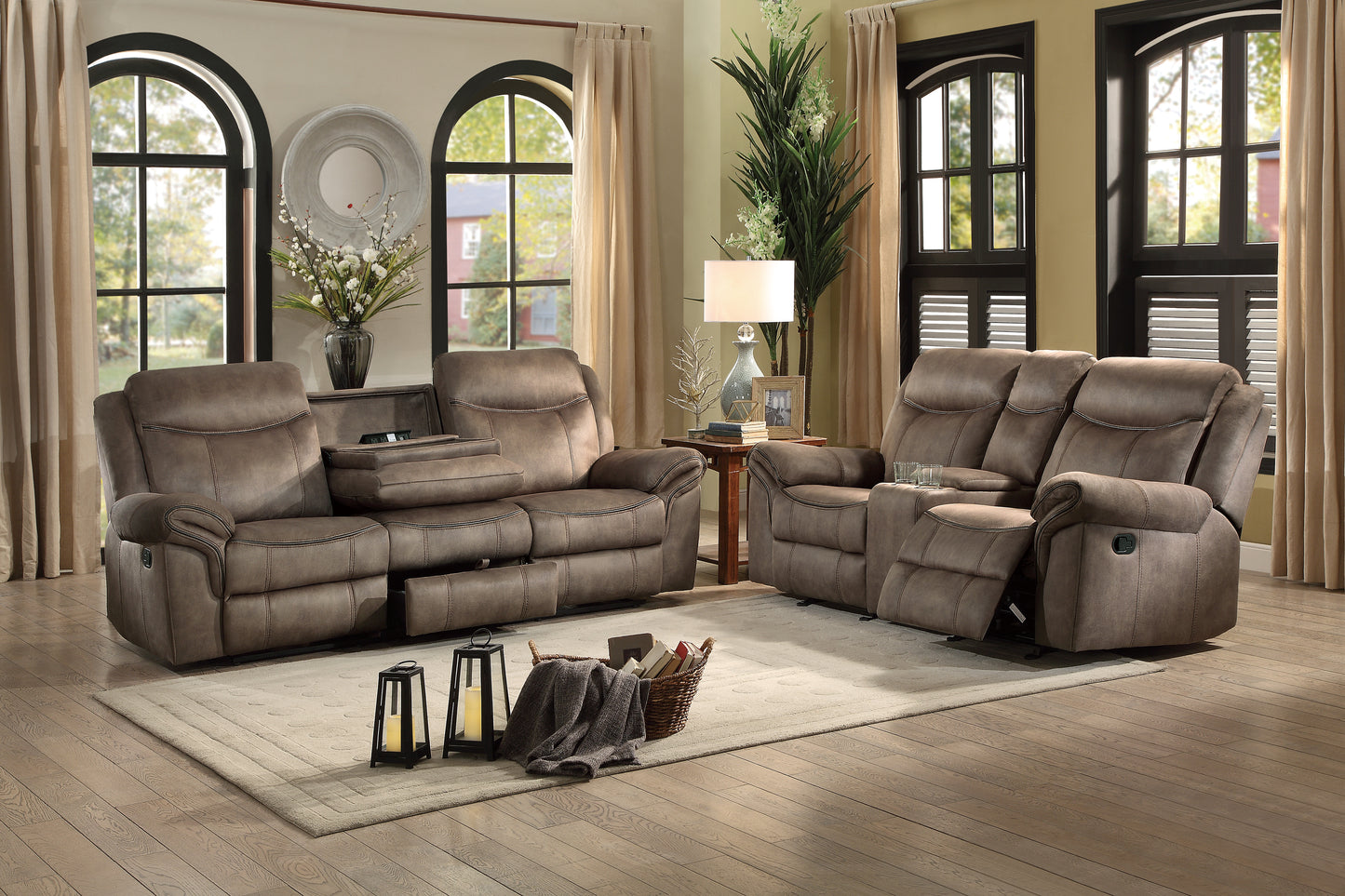 Homelegance Aram Brown Microfiber Double Reclining Sectional Sofa 8206NF-3