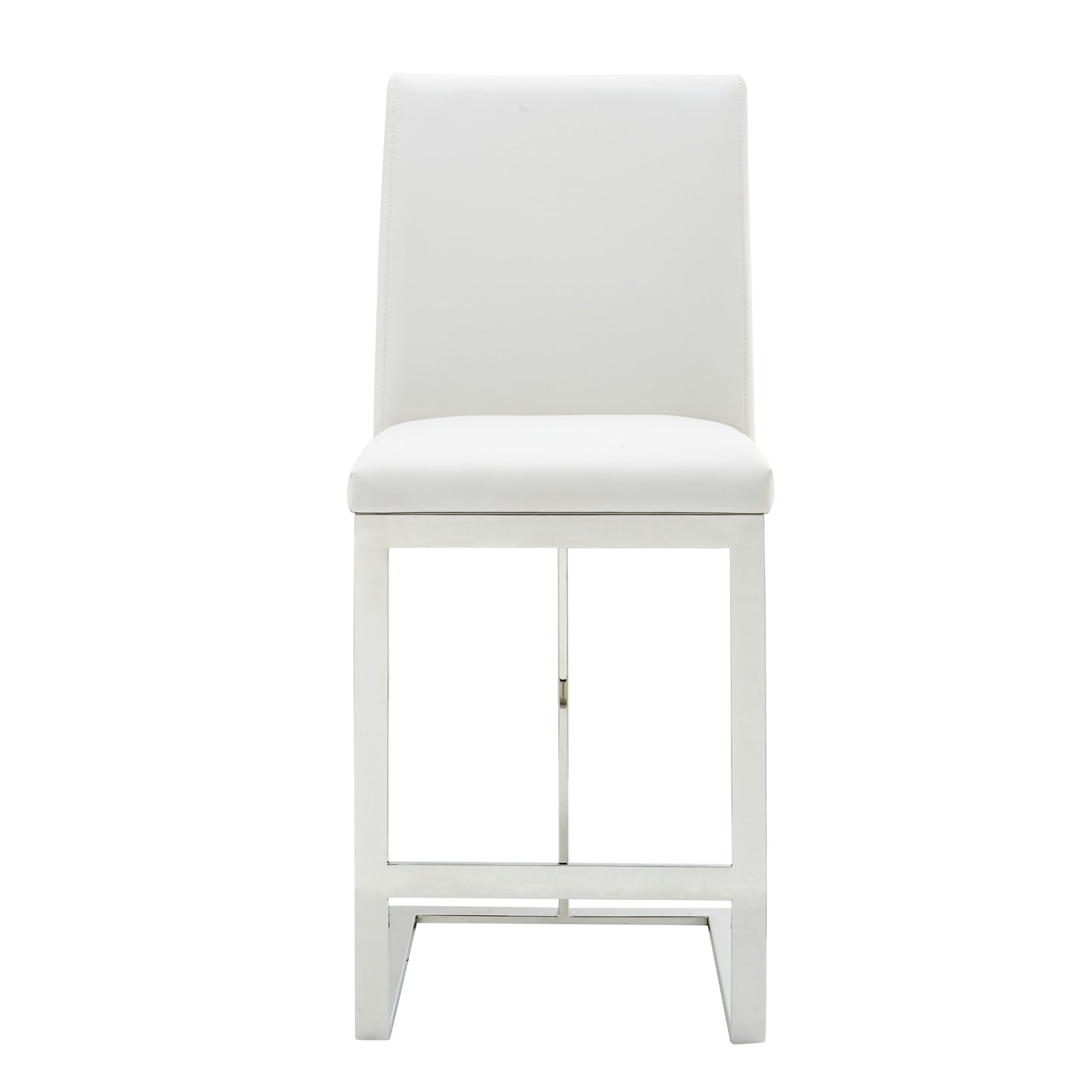 Modrest Frankie Modern White Vegan Leather Stainless Steel Counter Chair