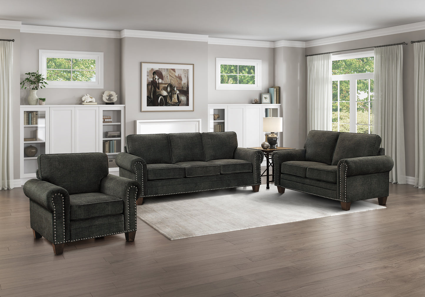 Homelegance Cornelia Dark Gray Sofa with Nailhead Trim 8216DG-3