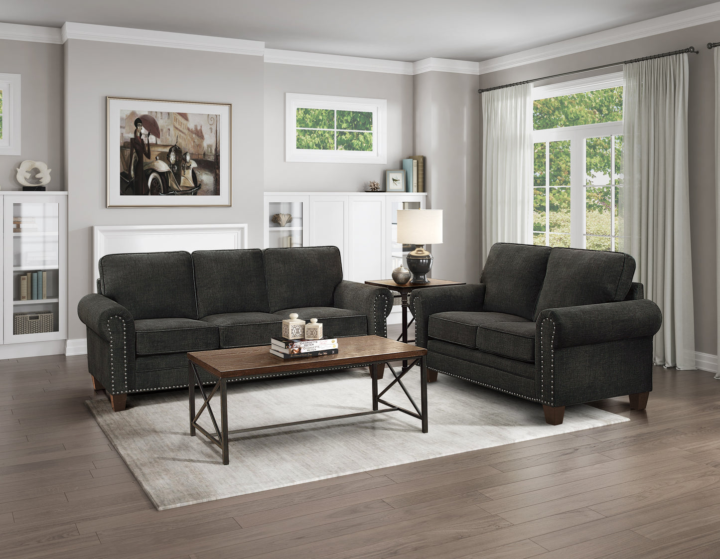 Homelegance Cornelia Dark Gray Sofa with Nailhead Trim 8216DG-3