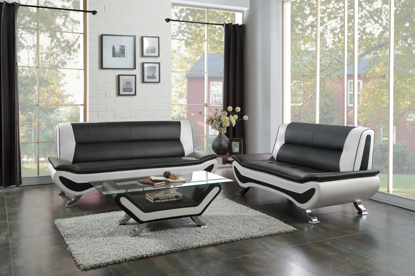 Homelegance Veloce Loveseat in Black and White Faux Leather 8219-2