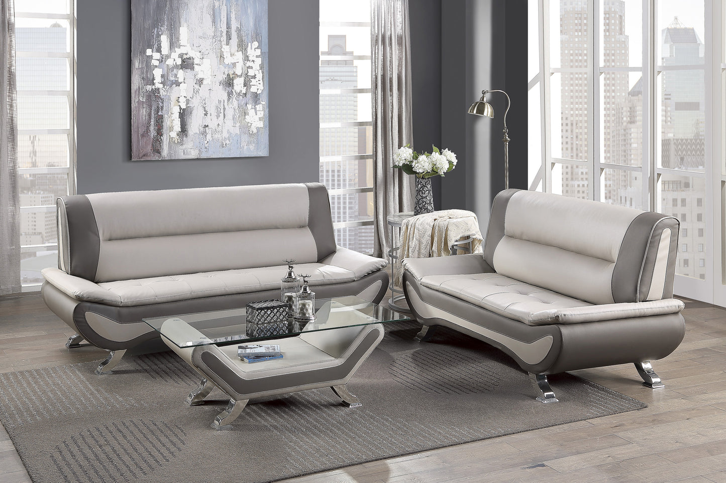Homelegance Veloce Sectional Sofa Beige Gray Faux Leather 8219BEG-3