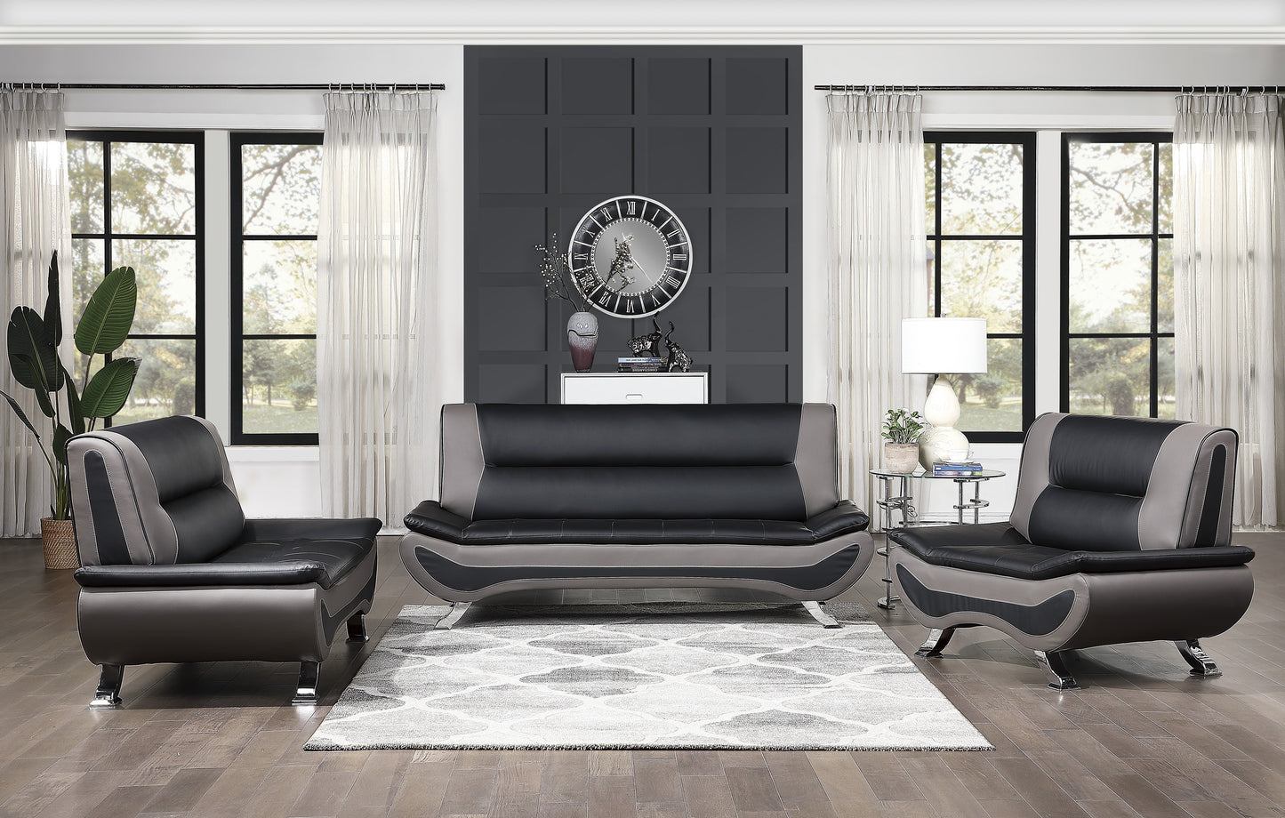Homelegance Veloce Accent Chair in Black Faux Leather with Chrome Feet 8219BLK-1