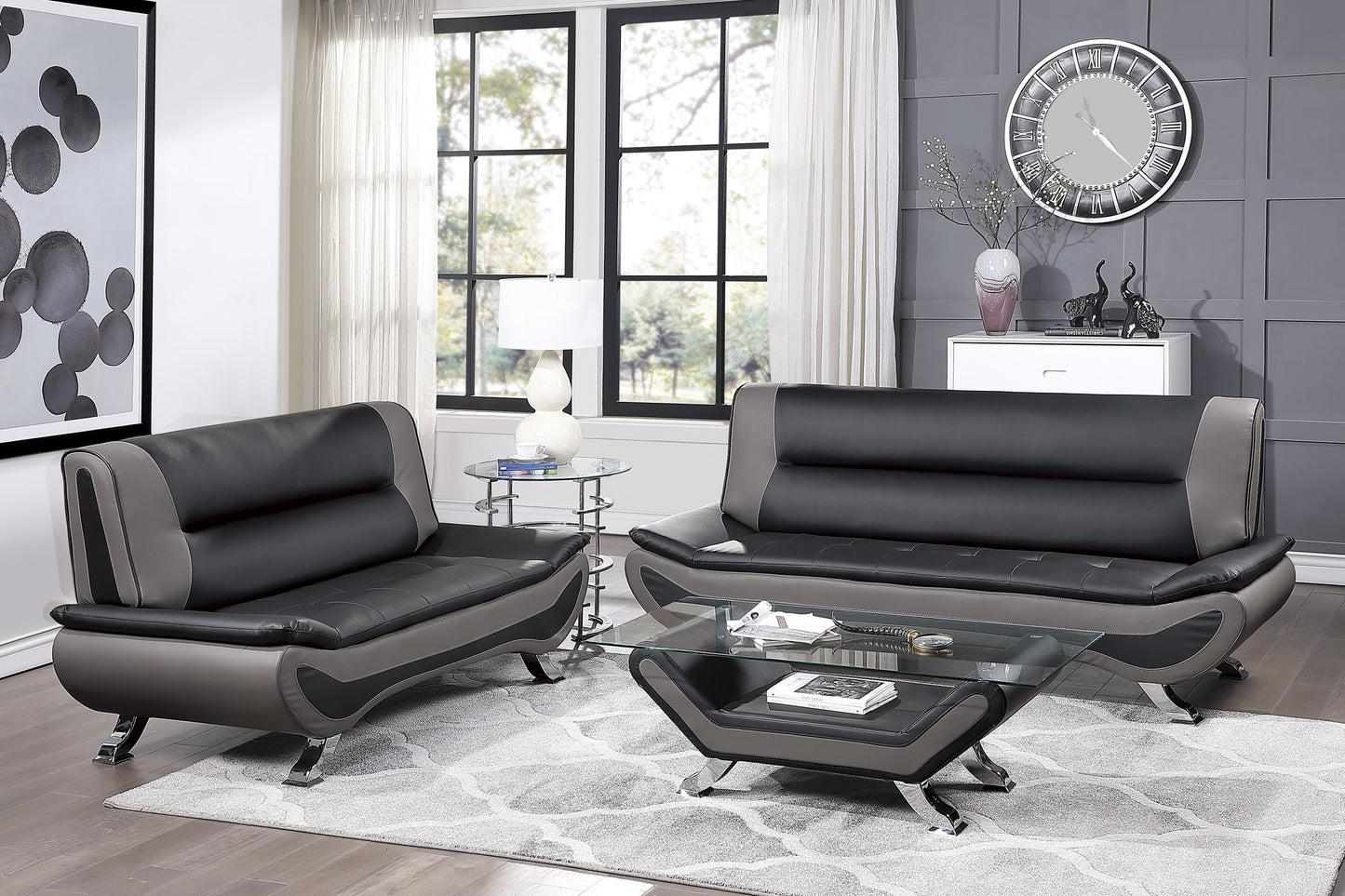 Homelegance Veloce Loveseat in Black Faux Leather 8219BLK-2