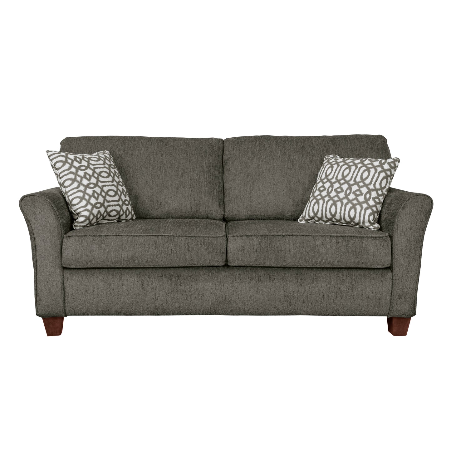 Homelegance Alain Loveseat in Brownish Gray Chenille with Dark Cherry Legs 8225-2