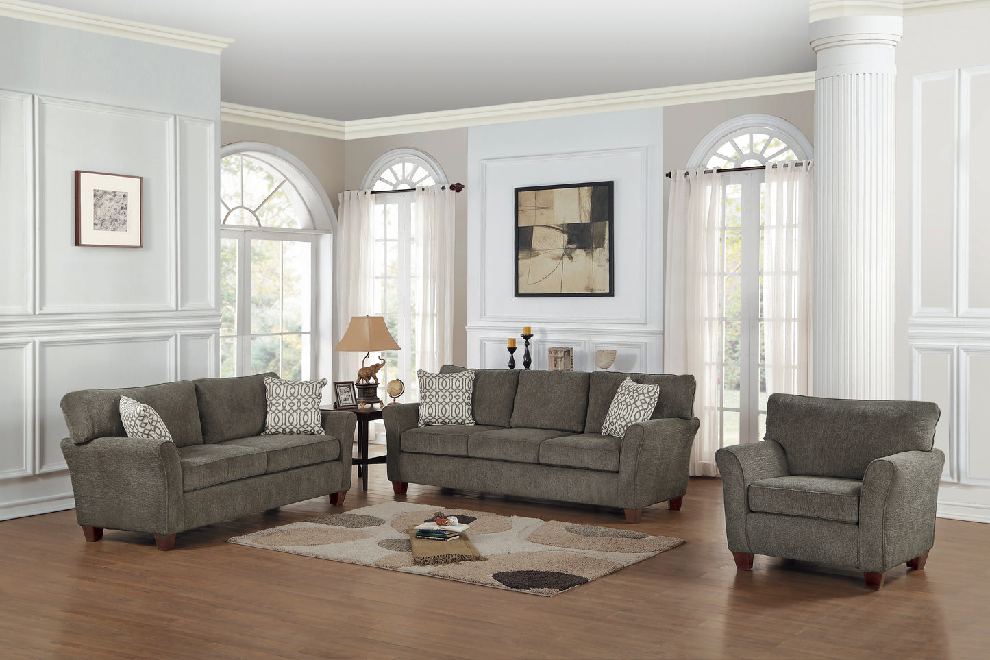 Homelegance Alain Loveseat in Brownish Gray Chenille with Dark Cherry Legs 8225-2