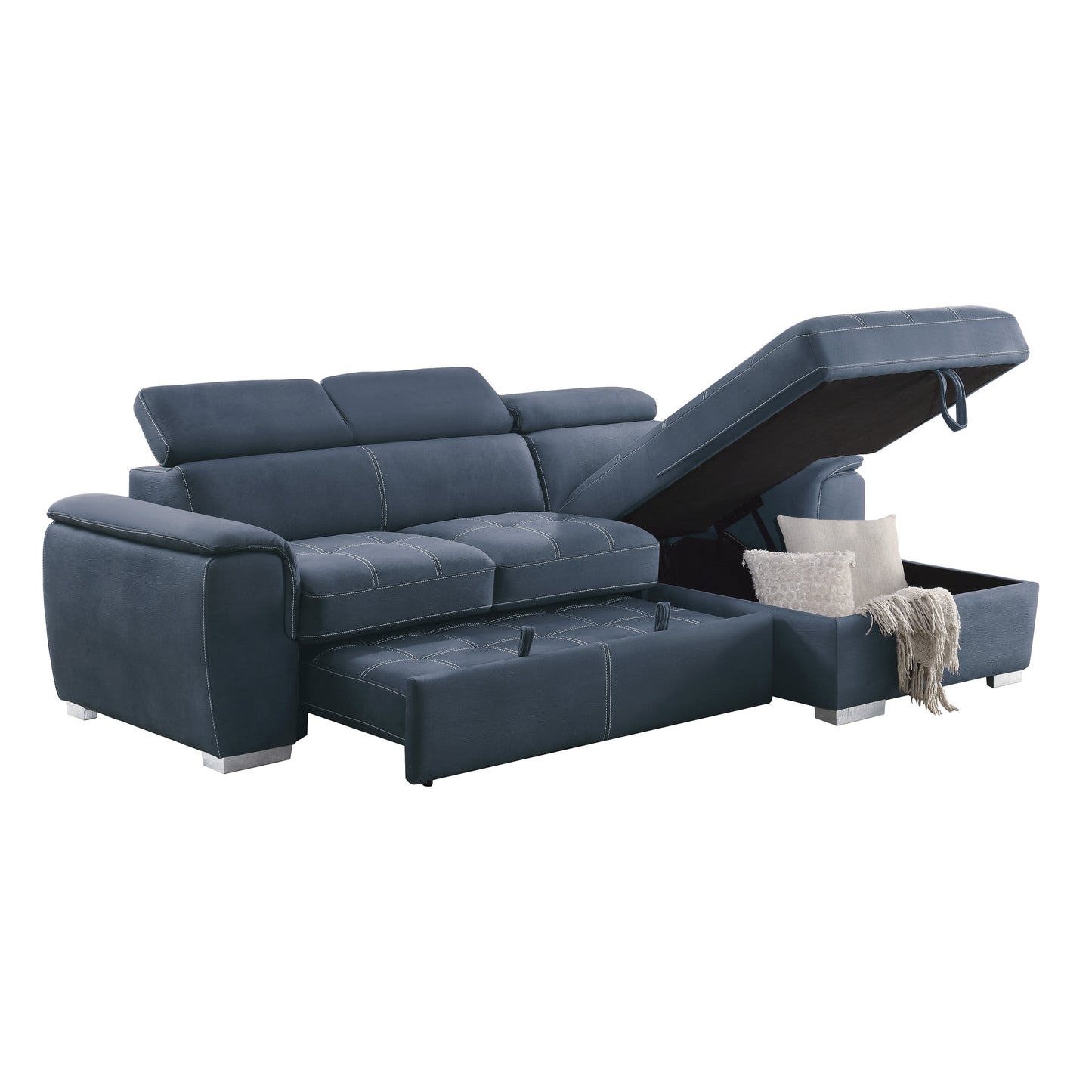 Homelegance Ferriday Sectional Sofa Blue Microfiber with Hidden Storage 8228BU