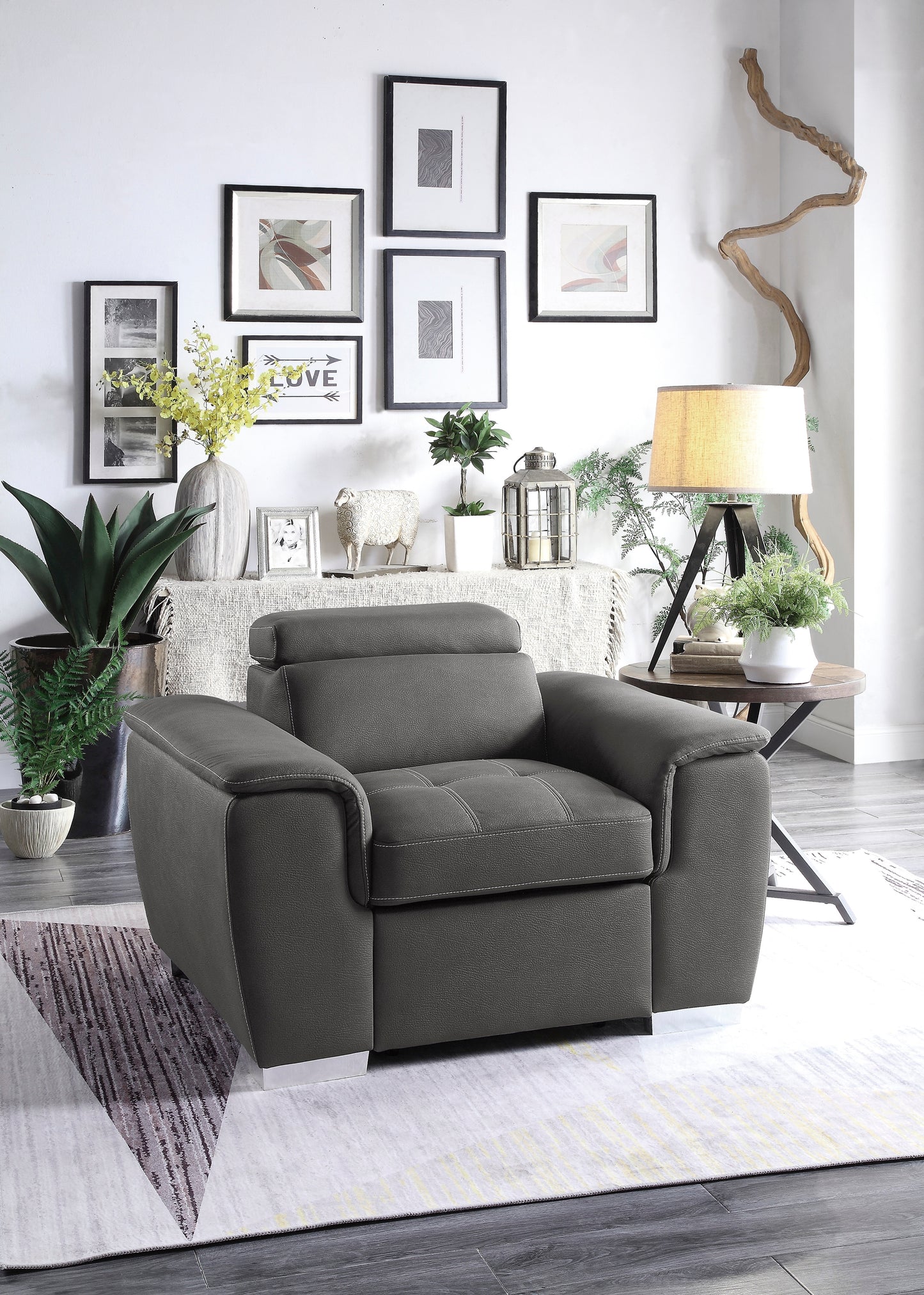 Homelegance Ferriday Accent Chair with Pull-out Ottoman Gray 8228GY-1