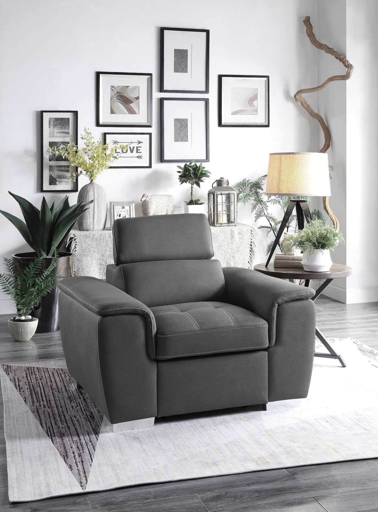 Homelegance Ferriday Accent Chair with Pull-out Ottoman Gray 8228GY-1