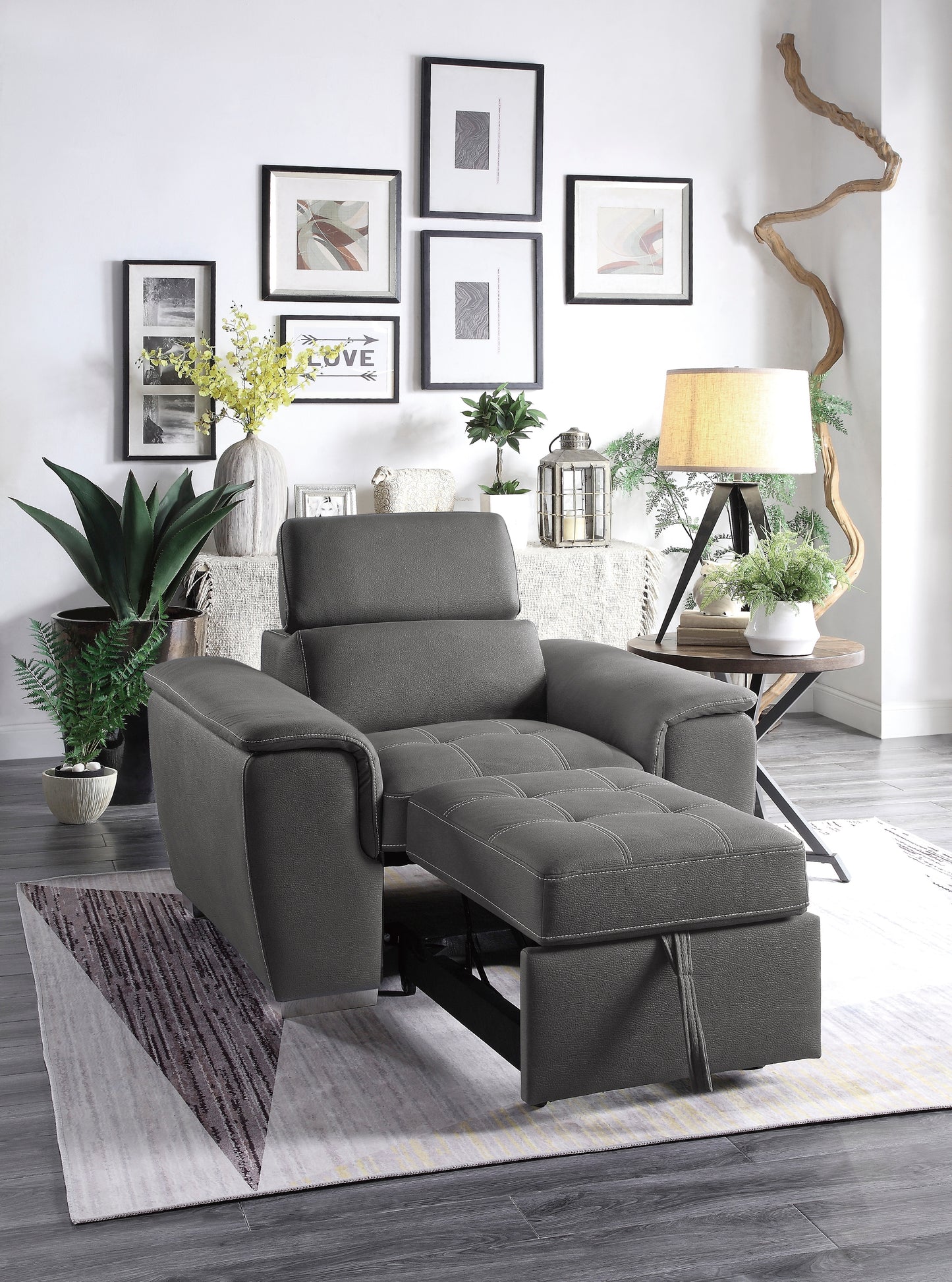 Homelegance Ferriday Accent Chair with Pull-out Ottoman Gray 8228GY-1