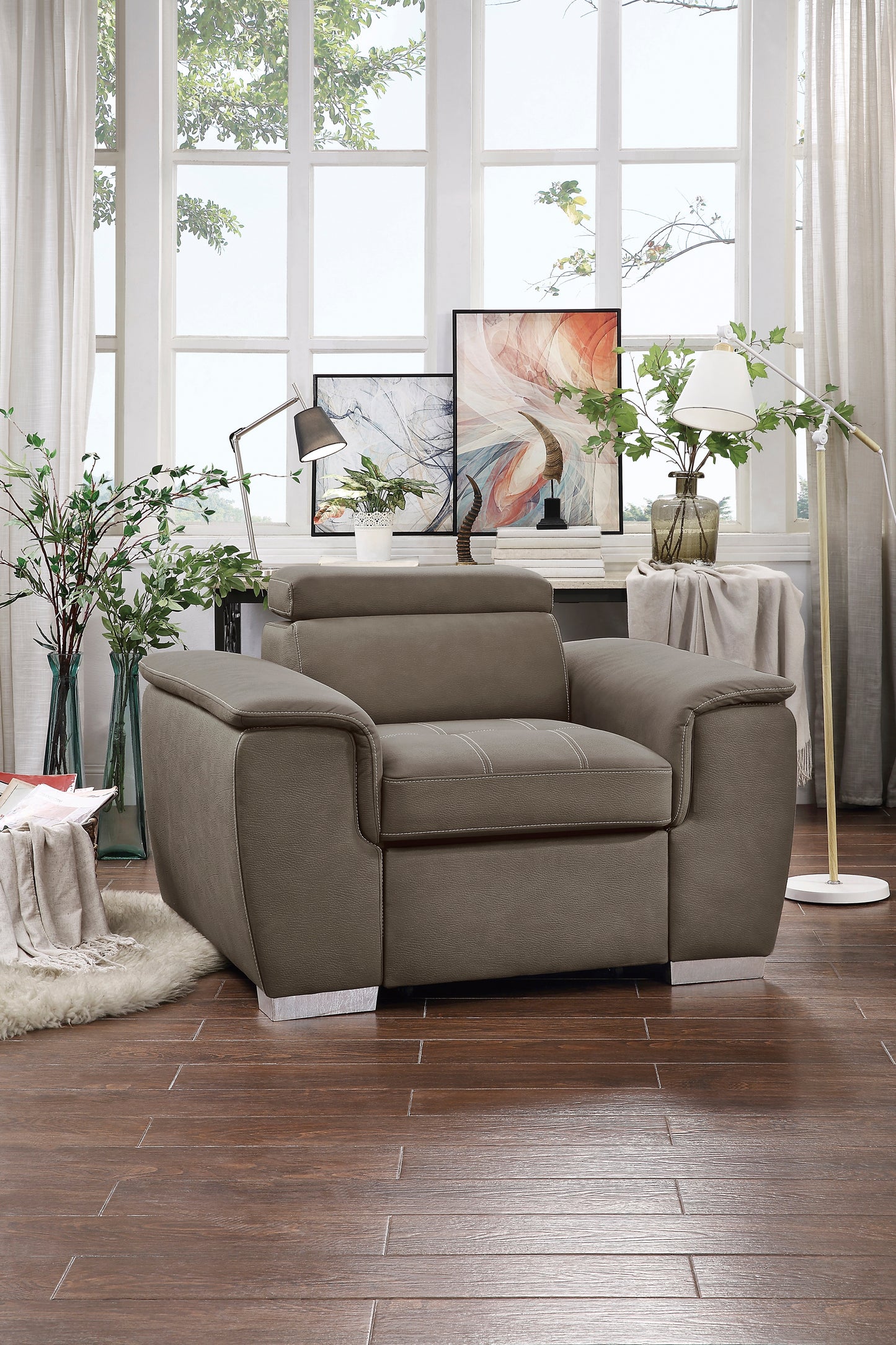 Homelegance Ferriday Accent Chair with Pull-out Ottoman in Textured Taupe 8228TP-1