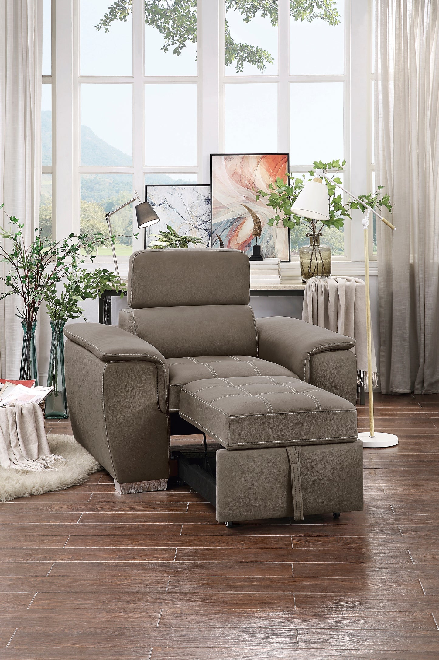 Homelegance Ferriday Accent Chair with Pull-out Ottoman in Textured Taupe 8228TP-1