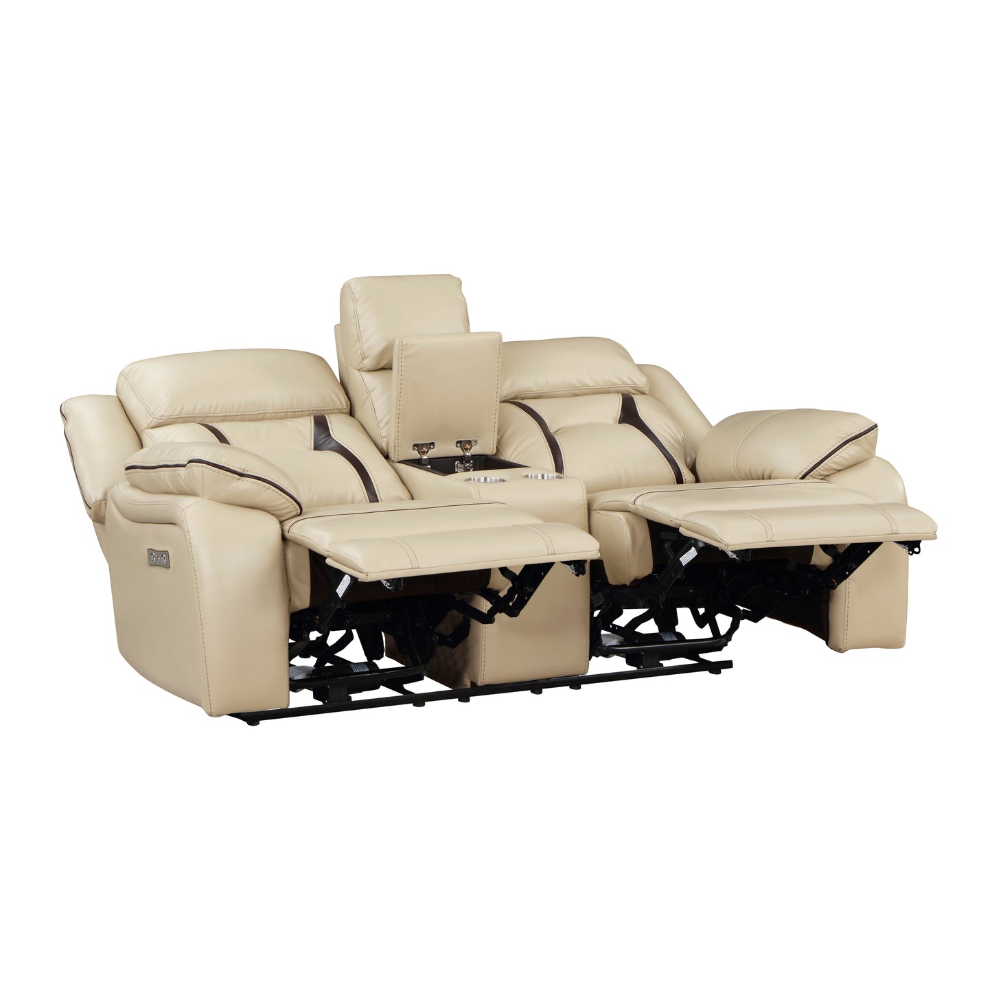 Homelegance Amite Loveseat Power Reclining with Center Console in Beige 8229NBE-2PW