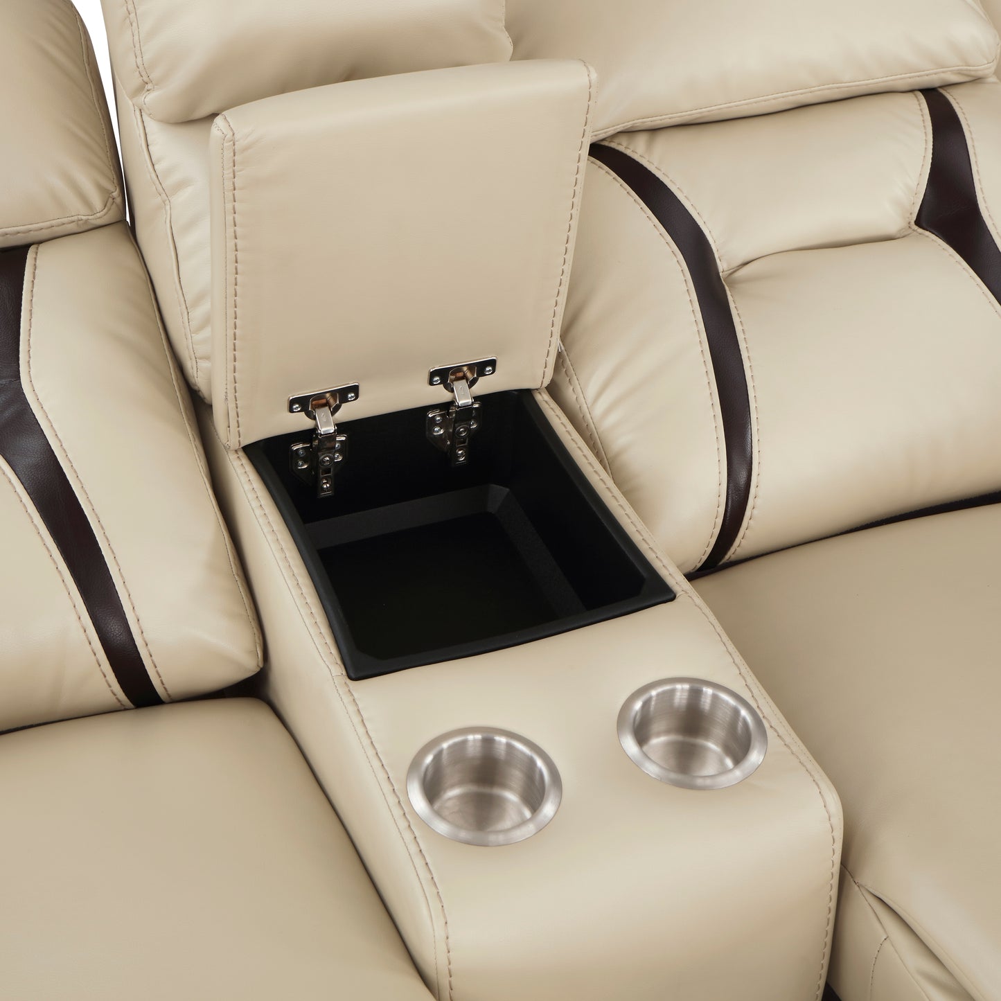 Homelegance Amite Loveseat Power Reclining with Center Console in Beige 8229NBE-2PW